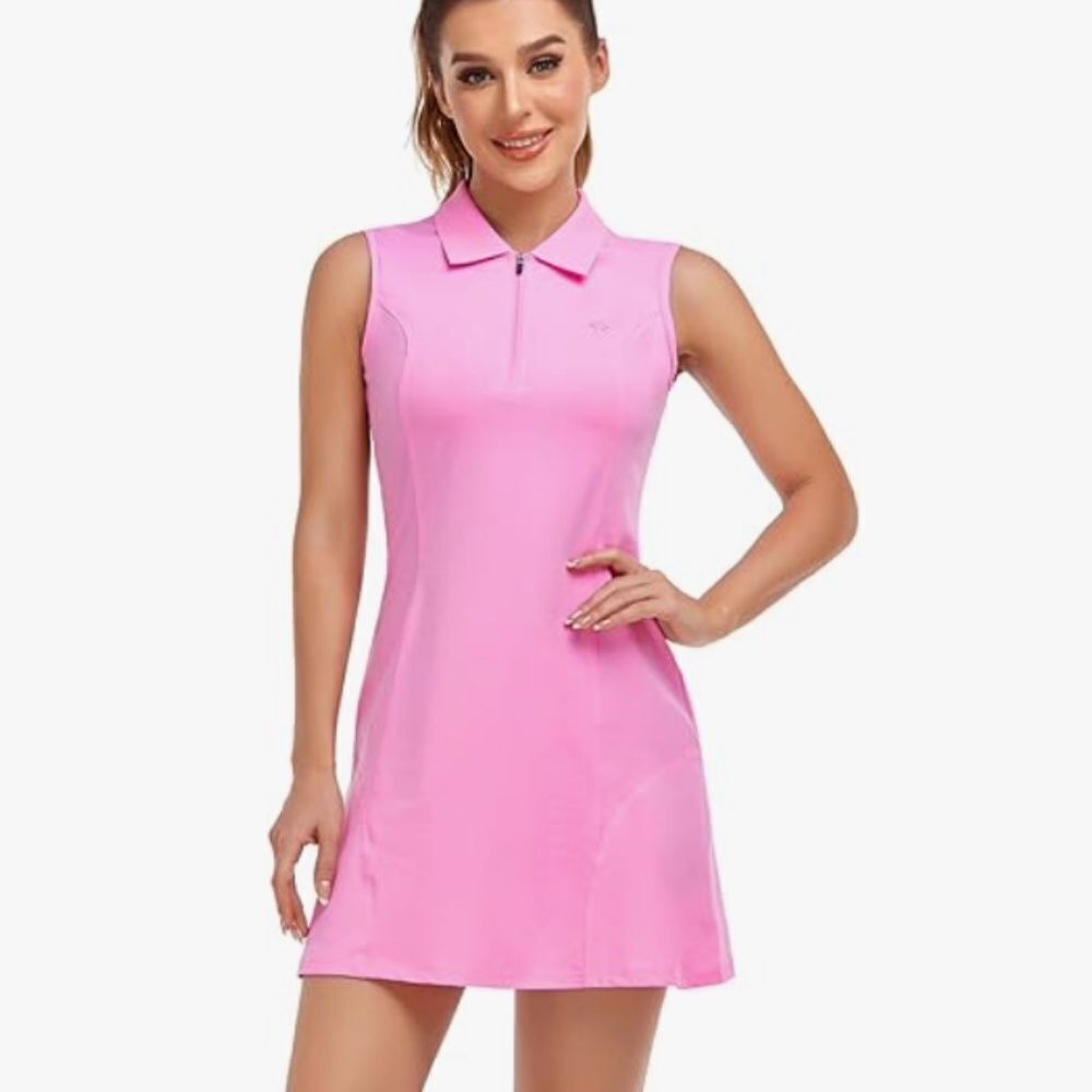 Mofiz- Pink Sleeveless Polo Dress w/ Zip Up